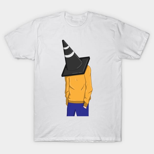 A man with a traffic cone on his head T-Shirt by KopuZZta 